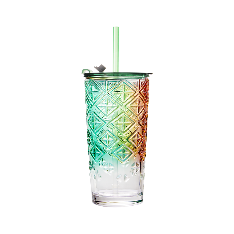 Snow dance light colorful green lid glass straw cup